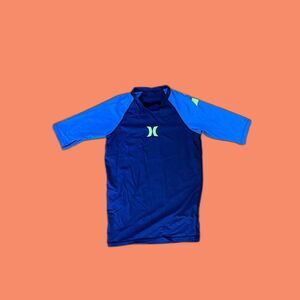 Hurley UPF 40 Rash Guard Quarter Sleeve Tee Blue Hurley Logo Size L